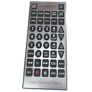 JUMBO Innovage Prod UNIVERSAL VCR TV DVD Cable‎ Sat REMOTE LARGE BUTTONS. WORKS
